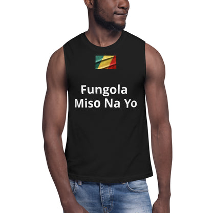 Title: "Congo Crisis Awareness Muscle Shirt - 'Fungola Miso Na Yo' Print"