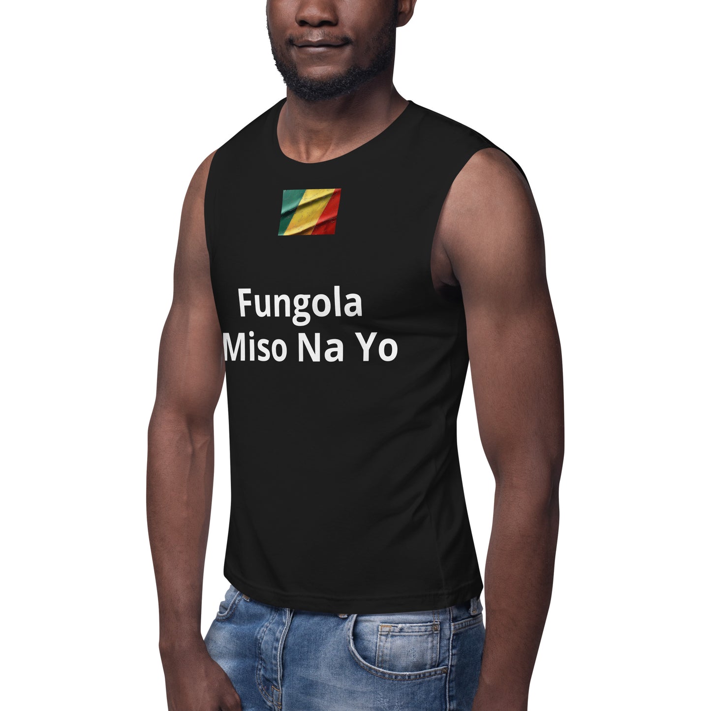Title: "Congo Crisis Awareness Muscle Shirt - 'Fungola Miso Na Yo' Print"