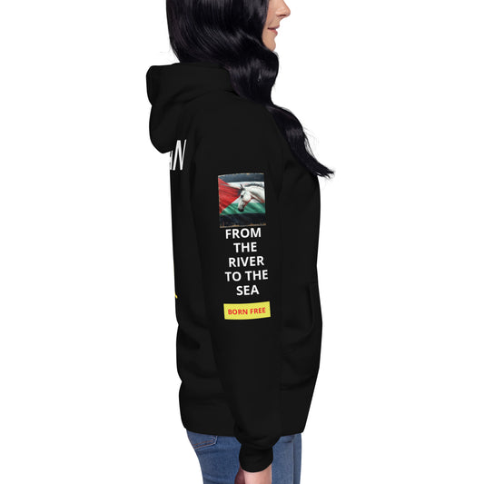 Palestinian Flag Patch Unisex Hoodie - 'From the River to the Sea, We Will Be Free