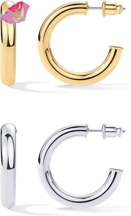 PAVOI 14K Gold Plated Lightweight Chunky Open Hoops for Women | Trendy Gold Hoop Earrings