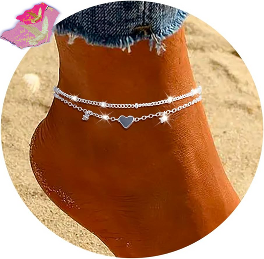 Sterling Silver Anklet Bracelets for Women Waterproof, 925 Sliver Plated CZ & Heart Charm Dainty Layer Anklets for Women Trendy, Simple Chain Anklets Set Gifts for Teen Girl, Jewelry Gifts for Her Women Mom Wife Girlfriend
